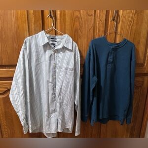 GAP Blue Green Striped Casual Button-Down Shirt AND Redhead thermal shirt Size L